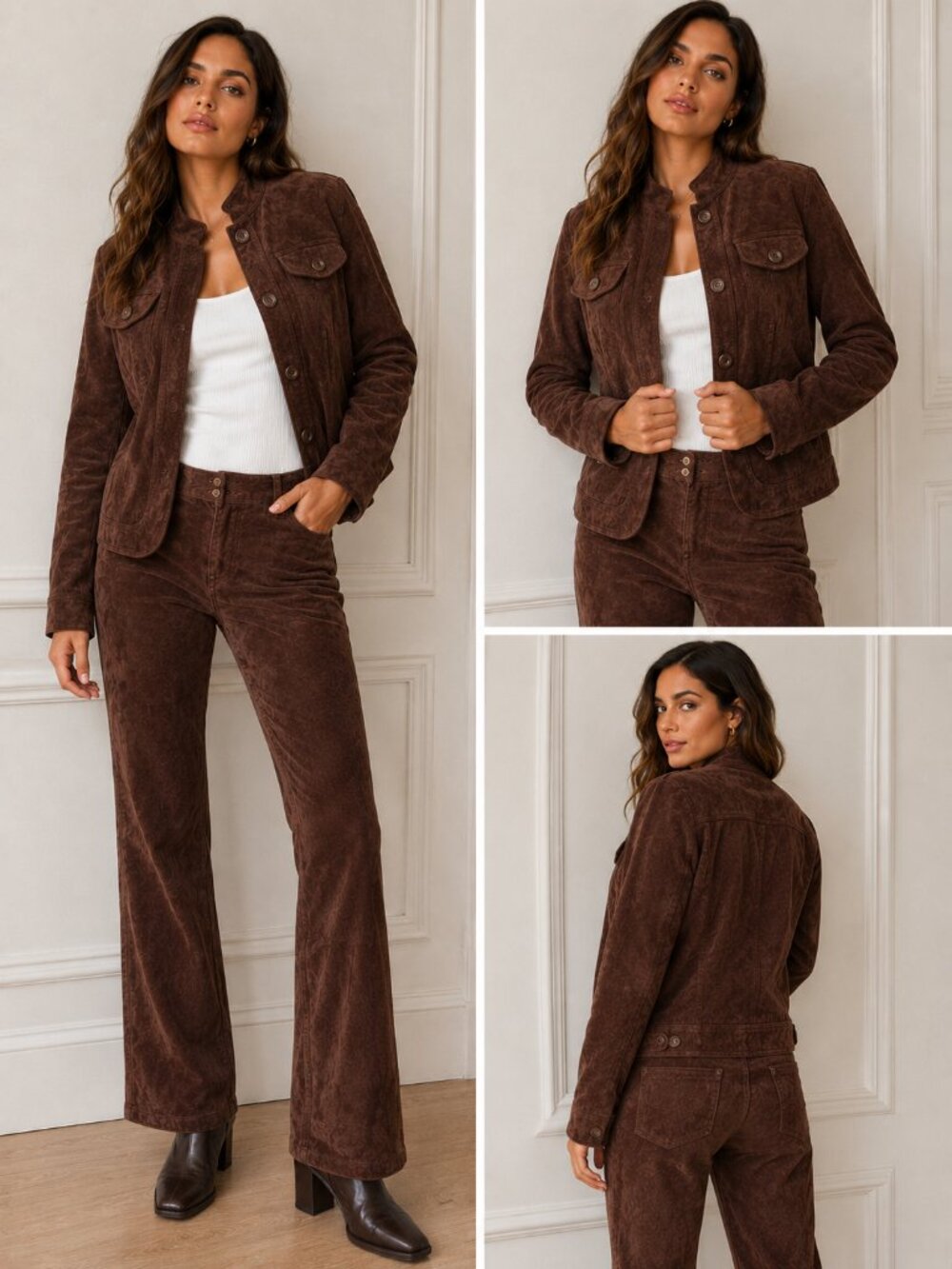B.U.M. EQUIPMENT Brown Genuine Suede Leather Jacket & Pants Set Y2K Boho Western